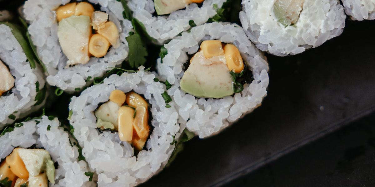 Close up of sushi maki rolls.