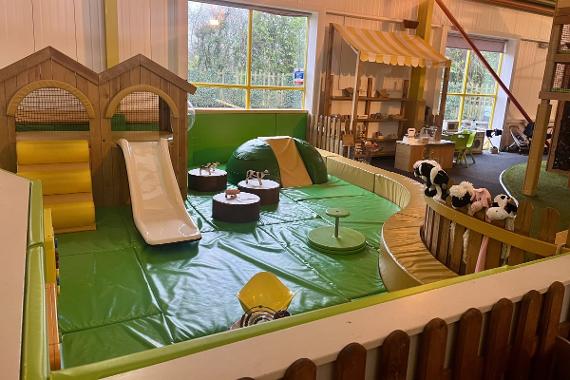 Kinder Hubs Baby play Area with soft floor and slide and farm animal toys