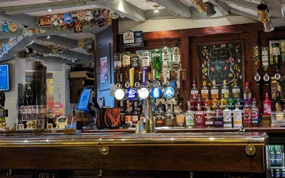 A look at the many beer taps on the bar inside The Old Vic pub