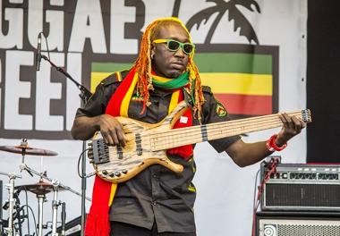 Reggae music performer playing guitar