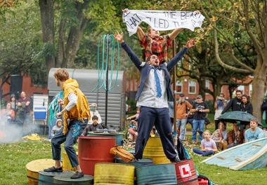 Performers performing on Winckley Square