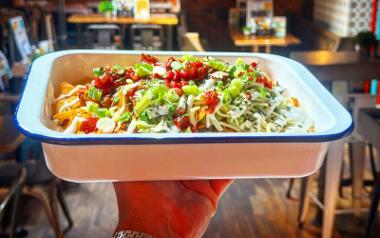 An order of nachos with beef chilli, salsa and veg from Wings and Beer Co.