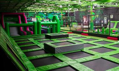 Aerial view of trampolines 