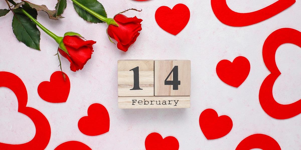 Hearts with calendar set to February 14