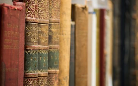 Old books in the Harris' library.