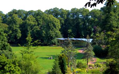 Avenham Park with Japanese Gardens and Pavilion Café in the background.