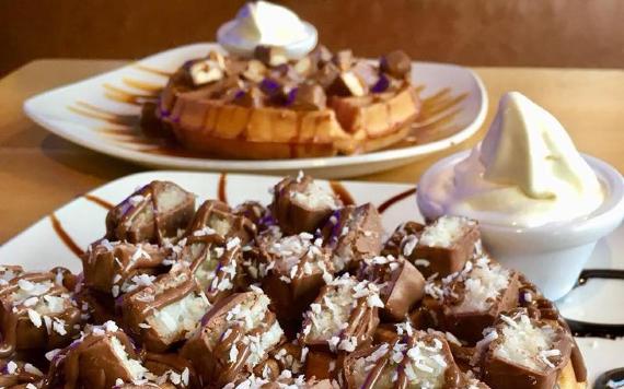 Waffles and ice cream in Flip Out Preston's cafe.