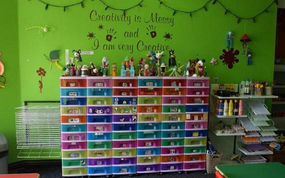 Set of colourful craft drawers inside Go Create.