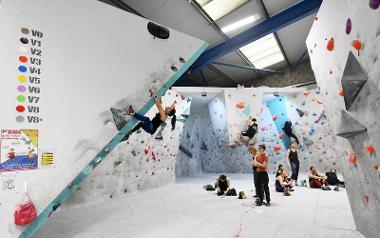 Climbers using Boulder UK's indoor climbing wall.