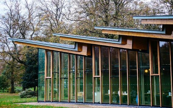 Pavilion Cafe on Autumn day in Avenham Park, Preston.