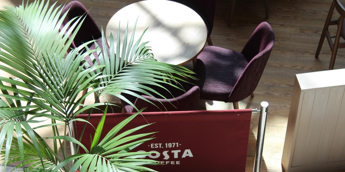 Costa sign and seating in St George's Shopping Centre.