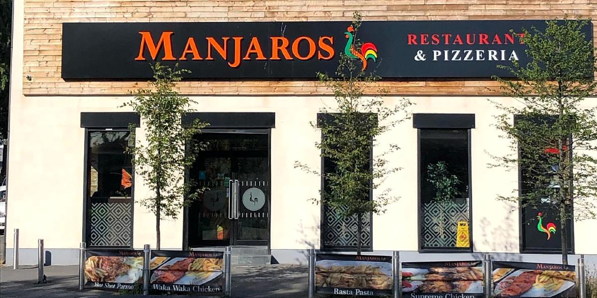 Front entrance to Manjaros restaurant, Preston.