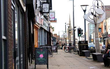 Shops and view down Friargate.