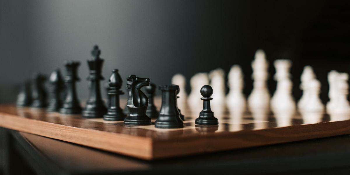 Chess board set up ready for a game.