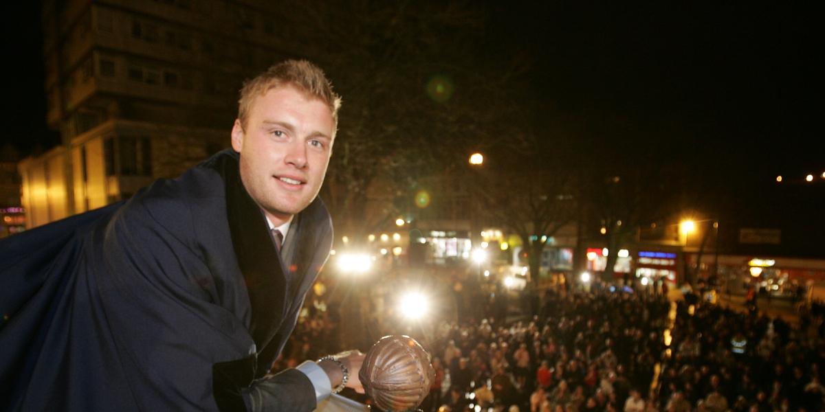 Andrew Flintoff on Harris Balcony overlooking crowd on Preston Flag Market.