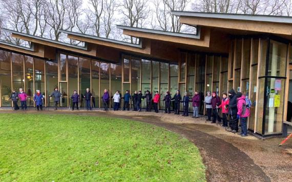 Walkers from Nordic Walking with Dawn stood outside Pavilion Café.