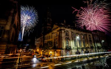 Fireworks outside Town Hall during Lancs Encounter 2021 Thank You Parade Finale. Image Michael Porter Photography.